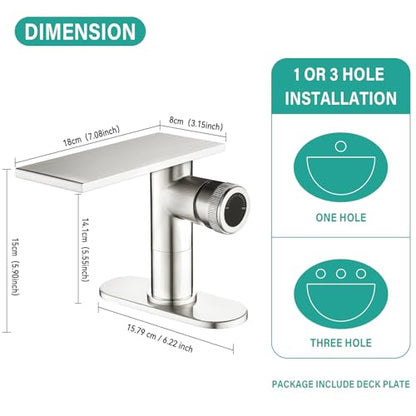 becola Modern Bathroom Sink Faucet， Brushed Nickel Vessel Sink Faucet，Single Hole Cold and Hot Basin Mixer Faucet for Bathroom Sink，Single Handle Vanity Faucet with Adjust Knobs and Deck Plate - color: Brushed Nickel, size: low