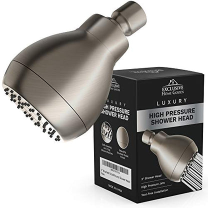 High Pressure Shower Head - Powerful Deluxe Bathroom Showerhead with Strong Spray Stream and Small Silicone Nozzles - Universal Fit Works with High and Low Water Flow Showers (Brushed Nickel)-1.8 GPM - color: Brush Nickel, size: 1.8 GPM