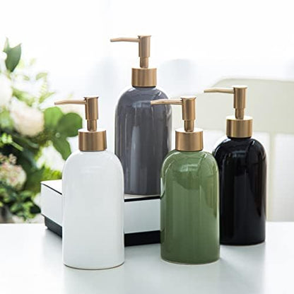 Refillable Soap Dispenser for Kitchen Sink,Small Gold Ceramic Lotion Pump Bottle for Bathroom Countertop Sink, Round Hand Soap Dispenser Bottle with Golden Stripe for Laundry Shower Liquid (Green) - color: Green