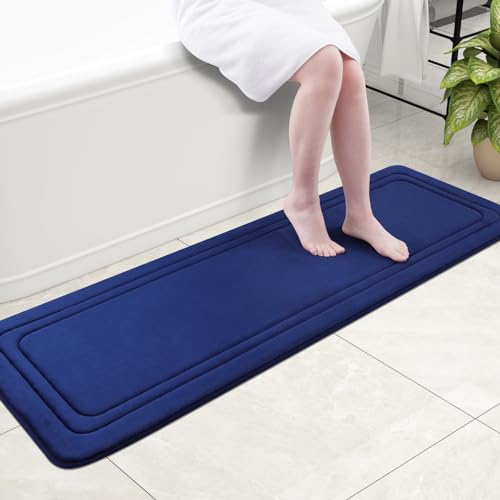 Grandaily Memory Foam Bath Mat Rug 59x20, Ultra Soft, Non-Slip and Absorbent Bathroom Rugs, Machine Wash Dry, Comfortable Bath Carpet for Bathroom Floor, Tub and Shower, Navy Blue - color: Navy Blue, size: 59" x 20"
