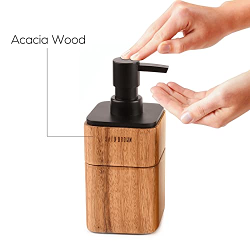 Bathroom Accessories Set 3 Piece Bath Ensemble Includes Soap Dispenser, Bathroom Tumbler, Soap Dish Accessories for Decorative Countertop and Housewarming Gift,Acacia Wood - style: Acacia Wood