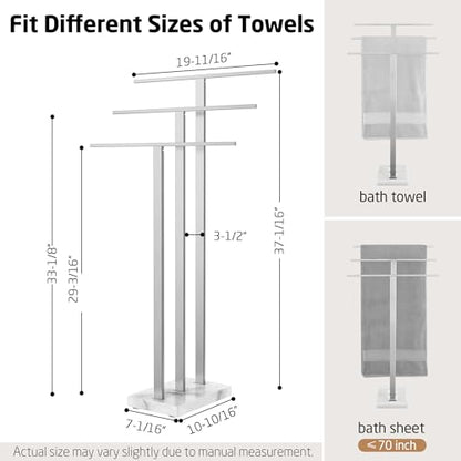 KES Standing Towel Rack 3-Tier with Heavy Marble Base, Free Standing Towel Racks for Bathroom Floor, SUS304 Stainless Steel Brushed Finish, BTH217S3-2 - color: Brushed Finish
