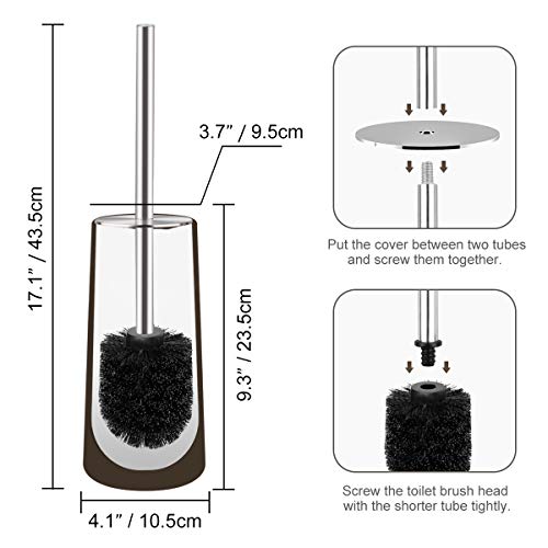 Toilet Brush and Holder, 2 Pack Toilet Brush with 304 Stainless Steel Long Handle, Toilet Bowl Brush for Bathroom Toilet-Ergonomic, Elegant,Durable (Bronze) - color: Bronze