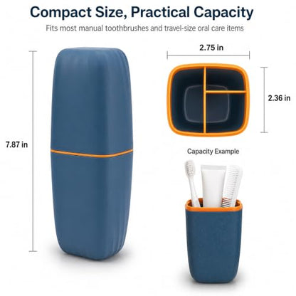 Portable Toothbrush Travel Case, 2 in 1 Holder & Rinse Cup with Cover | Portable Large Capacity Holds Toothbrush Toothpaste Comb for Travel Camping - color: Blue