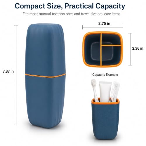 Toothbrush Travel Case, 2 in 1 Holder and Rinse Cup with Cover | 7.87 - color: Blue