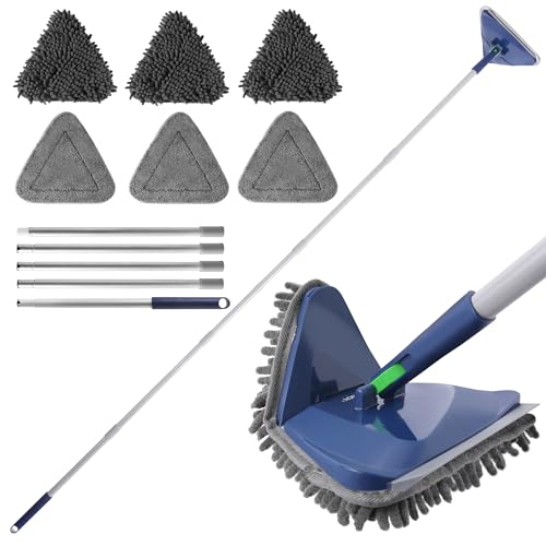 BOOMJOY Wall Cleaner Mop with 82 Inches Long Handle, Baseboard Cleaner Tool Duster with Squeegee, Ceiling Cleaning Tool with 6 Replacement Pads for Painted Walls, Window, Floor - Blue - color: Blue
