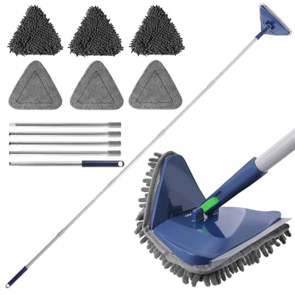 BOOMJOY Wall Cleaner Mop with 82 Inches Long Handle, Baseboard Cleaner Tool Duster with Squeegee, Ceiling Cleaning Tool with 6 Replacement Pads for Painted Walls, Window, Floor - Blue - color: Blue