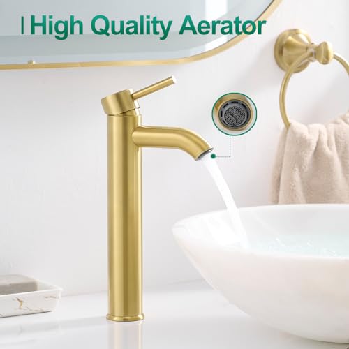 VOTON Vessel Sink Faucet Brushed Gold Tall Bathroom Faucets Single Handle One Hole Rv Vanity Lavatory Bathroom Sink Faucet - color: T-Brushed Gold, size: Tall