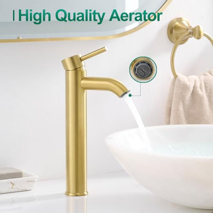 VOTON Vessel Sink Faucet Brushed Gold Tall Bathroom Faucets Single Handle One Hole Rv Vanity Lavatory Bathroom Sink Faucet - color: T-Brushed Gold, size: Tall