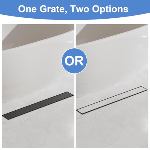 28 Inch Linear Shower Drain-Matte Black, with Tile Insert Grate | AISI 304 Stainless Steel Shower Drain, Rectangle Shower Floor Drain with Leveling Feet, Fits Bathroom & Balcony etc - color: Matte Black, size: 28 Inch