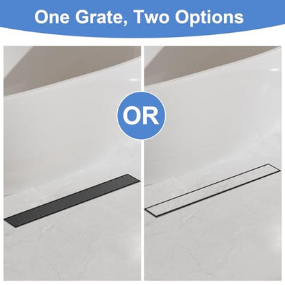 28 Inch Linear Shower Drain-Matte Black, with Tile Insert Grate | AISI 304 Stainless Steel Shower Drain, Rectangle Shower Floor Drain with Leveling Feet, Fits Bathroom & Balcony etc - color: Matte Black, size: 28 Inch