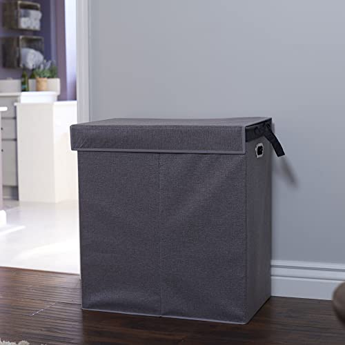 Household Essentials Collapsible Laundry Sorter with Lid, Gray - color: Grey, style: Double