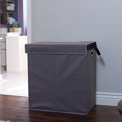 Household Essentials Collapsible Laundry Sorter with Lid, Gray - color: Grey, style: Double