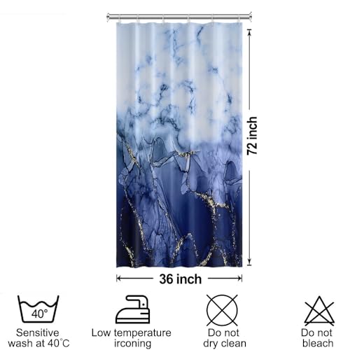 Navy Blue Marble Stall Waterproof Shower Curtain 36x72 inches | RV Small Shower Curtain Set for Bathroom, Abstract Modern, Machine Washable, Easy to Install with Hooks, Ombre White Blue - color: Navy Blue, size: 36"W x 72"L (Pack of 1)
