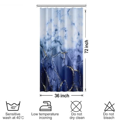 Navy Blue Marble Stall Waterproof Shower Curtain 36x72 inches | RV Small Shower Curtain Set for Bathroom, Abstract Modern, Machine Washable, Easy to Install with Hooks, Ombre White Blue - color: Navy Blue, size: 36"W x 72"L (Pack of 1)