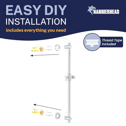 HammerHead Showers® Solid Metal 27.5 Inch Shower Slide Bar for Hand Held Shower Heads, Chrome | Adjustable Height Showerhead with Hose Rail System | Easily Adjust Height & Angle of Handshower - color: Chrome