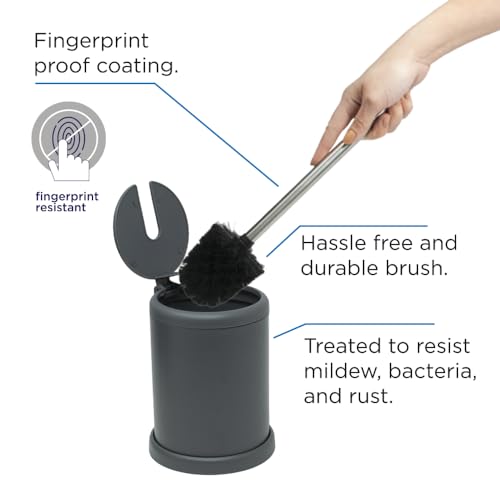 Toilet Bowl Cleaning Brush, Self-Closing Lid, Stainless-Steel Holder, 360 Degree Brush Head, Fingerprint-Proof, Rust Resistant, Compact Size (1 Pack, Grey) - color: Gray