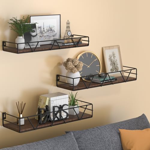 Floating Shelves Set of 3, Wood Wall Shelf, Farmhouse Shelf for Bedroom | Wall Mounted Floating Shelf for Living Room, Bedroom, Bathroom, Kitchen, Office - color: Black