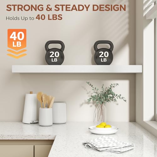 Dreamland White Floating Shelves 36 Inch Long,8 Inch Deep Floating Shelves,36" W x 8" D Wall Shelves for Bedroom,Living Room,Kitchen,Bathroom,Set of 2 - color: White, size: 36 Inch