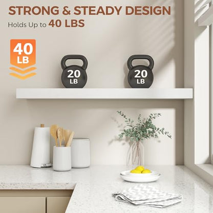 Dreamland White Floating Shelves 36 Inch Long,8 Inch Deep Floating Shelves,36" W x 8" D Wall Shelves for Bedroom,Living Room,Kitchen,Bathroom,Set of 2 - color: White, size: 36 Inch