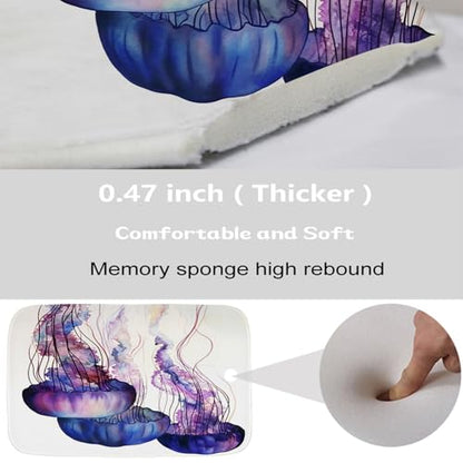 Bathroom Mat Set Ocean Nautical Tropical Modern Aesthetic Pretty Bathroom Rugs Sets 3 Piece Jellyfish, Memory Foam Bath Rugs, U-Shaped Toilet Rug Non Slip Absorbent Purple White - color: Color19