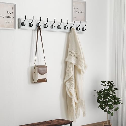 Coat Rack Wall Mount: 38-1/4" Long, Patented, Heavy-Duty, 10-Double-Hooks Wooden Hanger Rail for Winter Coats Hat Jacket Clothing, White & Black - color: White & Black, size: L=38.3"(1pcs)