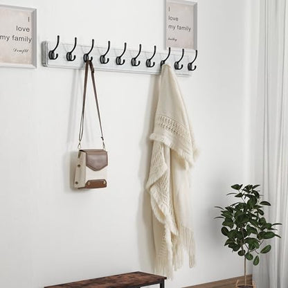 Coat Rack Wall Mount: 38-1/4" Long, Patented, Heavy-Duty, 10-Double-Hooks Wooden Hanger Rail for Winter Coats Hat Jacket Clothing, White & Black - color: White & Black, size: L=38.3"(1pcs)
