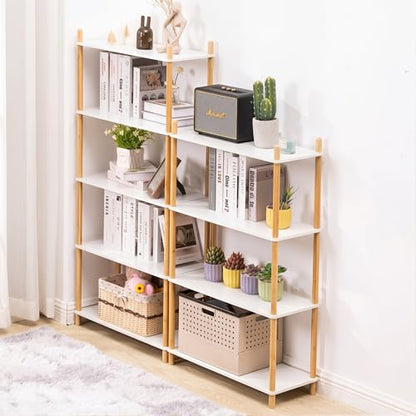 5-Tier Expandable Freestanding Open Bamboo Book Shelf - No-Tool Assembly & Modular,Bathroom Storage Shelf Unit Plant Stand for Small Space, Bedroom, Living Room, Home Office (White, 5-Tier) - color: White 5-tier-1