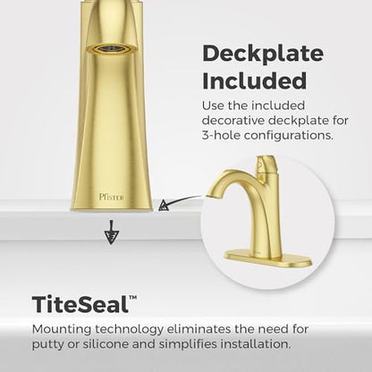 Pfister Willa Bathroom Sink Faucet Single Handle 1 Hole Brushed Gold Vanity Faucet with Push & Seal Drain NSF Certified WaterSense Compliant TiteSeal Technology LF042MALBG - color: Brushed Gold, size: 1 Pack