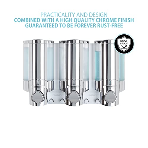 Better Living Aviva Shower Dispenser 3 Chamber,Wall Mount Shower Soap Pump Dispenser for Bathroom Hotel Body Wash,Built-in Hooks,No Drill,Waterproof Shampoo SoapDispenser 3 x 11 oz,Chrome (Pack of 6) - size: (Pack of 6)