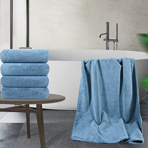 POLYTE 330 GSM Poly Blend Microfiber Quick Dry Bath Towel, 30x57 in, 4 Pack | Oversize, Lint Free, Lightweight, Body Towel - color: Blue