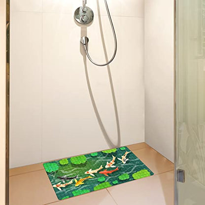 FCZ Bath Tub Mat Non Slip Shower Mat Japanese Carps Koi Fish Swim Lotus Pond 26.8x15 inches Rectangular PVC Mat with Suction Cups Drain Holes Machine Washable - color: Japanese Carps Koi Fish Swim Lotus Pond