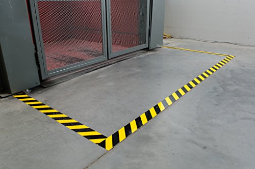 Brady 104377 ToughStripe Nonabrasive Diagonal Stripes Floor Marking Tape, 100' Length, 4" Width, Black and Yellow (Pack of 1 Roll) - color: Black and Yellow