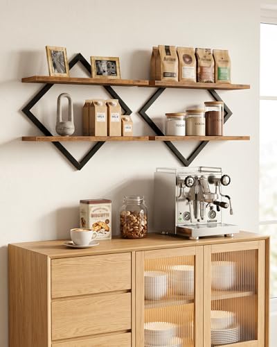 CHOEZON Floating Shelves, Set of 2 Wall Shelves, 2-Tier Hanging Shelves, Wall Shelf Set of 2, Wall Mounted Shelves, for Living Room, Bedroom, Kitchen, Office, Study, Rustic Brown TBJ01P2BF - color: Rustic Brown + Black