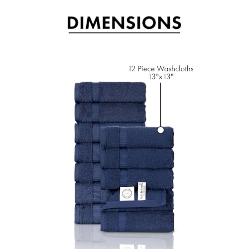 SALBAKOS 12-Piece 100% Turkish Cotton Washcloths and Face Towels, Navy | 13x13 in Standard Size Small Towel, Multi-use Bathroom & Kitchen, Thick Super Soft Absorbent Durable, Oeko-Tex Made in Turkey - color: Navy, size: 12 Washcloths