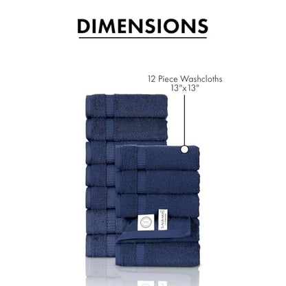 SALBAKOS 12-Piece 100% Turkish Cotton Washcloths and Face Towels, Navy | 13x13 in Standard Size Small Towel, Multi-use Bathroom & Kitchen, Thick Super Soft Absorbent Durable, Oeko-Tex Made in Turkey - color: Navy, size: 12 Washcloths