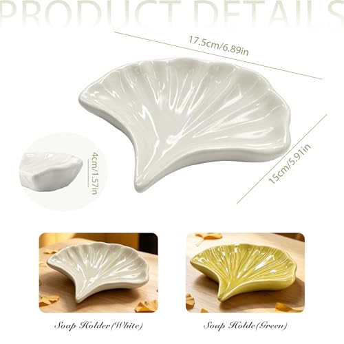 Ceramic Soap Holder, Seashell Self-Draining Soap Tray for Sink, Bathroom, Shower, Small Elegant Glazed Soap Dish, Easy to Clean (White) - color: White