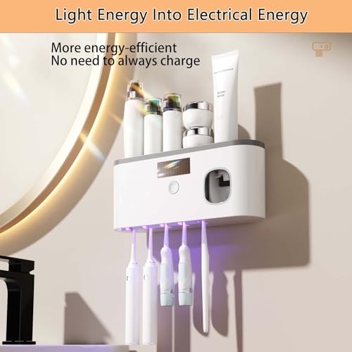Toothbrush Holders for Bathrooms, Toothbrush Sanitizer Holder for Kids and Adult, Electric Toothbrush Holders Wall Mounted with Toothpaste Dispenser