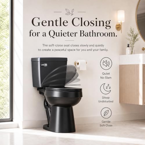 ELLAI Two Piece Elongated Toilets ADA Chair Comfort Height 17.24" Powerful Single Flush 1.28 GPF 12” Rough In with Side Trip Lever, Glossy Black 28.3"x17.2“x31"