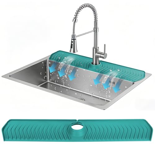 Extra Long Silicone Faucet Mat, 76cm Double-Sided Drain Pad for Kitchen Sink & Bathroom, Flexible Splash Guard with Center Hole, Non-Slip, Easy to Clean, Fits Most Faucets (Teal) - color: Teal