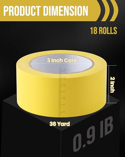 Lichamp 18 Rolls Vinyl Tape, Premium Safety Marking and Traffic Floor Marking Tape, Bundling, Social Distancing, 2 Inch x 36 Yards per Roll, 648 Total Yards, Yellow - color: Yellow