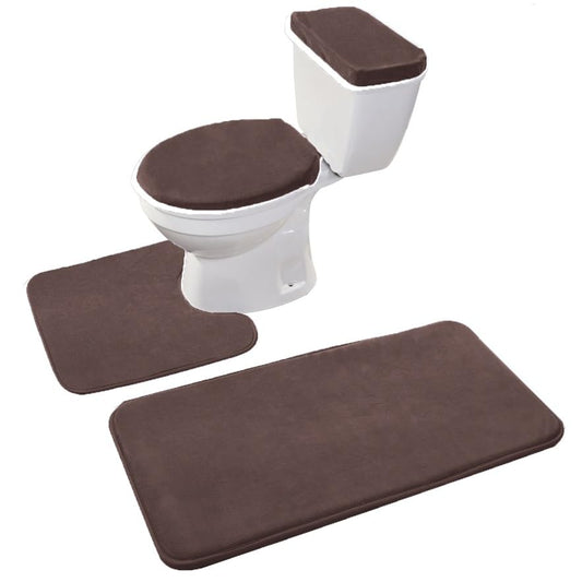Madeals Memory Foam Bathroom Toilet Rug Set 4 Piece with Toilet Lid Cover and Tank Covers Brown - color: Brown