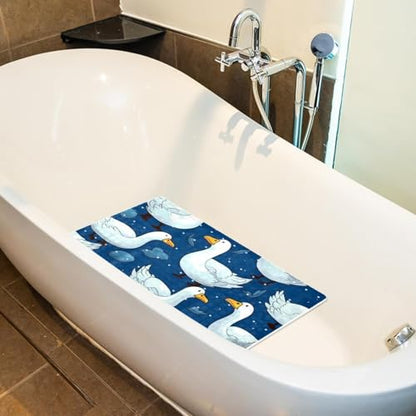 Shower Mat Non Slip, Goose Pattern Anti Slip Bath Mat for Tub, 26.8 x 15.1 Inch Bathtub Mat with Suction Cups and Drain Holes, Machine Washable - color: Multi 8