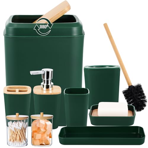 Bathroom Accessory Set 9 Piece Hunter Green Bathroom Set with Trash Can Bathroom Accessories Green Bathroom Decor - size: Bath Set, style: Dark Green