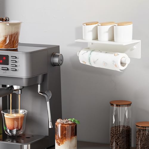 White Paper Towel Holder Wall Mount with Thickened Shelf for Bathroom,Matte White Adhesive Hand Towel Holder,Bathroom Kitchen RV - color: White, size: Thick