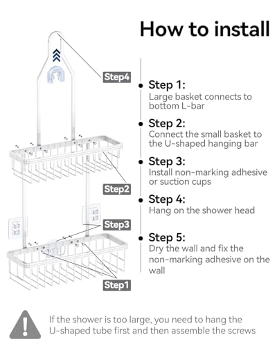 Never Rust Shower Caddy Hanging, Aluminum Shower Racks for Inside Shower, 2-Tier Shower Organizer Hanging Over Shower Head with Hooks and Soap Holder, White - color: White