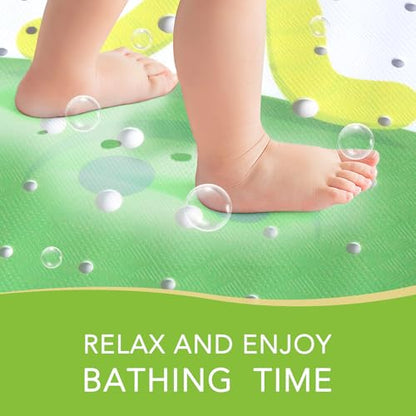 PRATIQUE Kids Bath Mat for Tub Non Slip，40 X 16 Inch Extra Long Kids Bathtub Mat Frog Bathtub Shower Mat Safety Anti Slip with Suction Cups and Drain Holes, Machine Washable - color: Frog