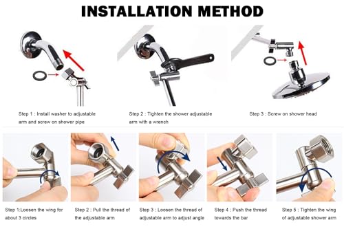 NearMoon Adjustable Shower Arm Universal Connection, Extension Arm, Adjust Angle to Upgrade Shower Experience, Easy to Install, Anti-leak (11 Inch, Chrome Finish) - color: Chrome Finish, style: 11 Inch Adjustale