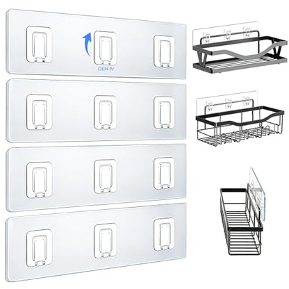 Shower Caddy Adhesive Replacement Hooks, Heavy Duty Waterproof Strips, No Drilling for Bathroom Shelves, Kitchen Racks, and Soap Holders (Transparent-4 Pack 3 Hook) - color: Transparent-4 Pack 3 Hook