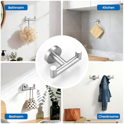 Shower Towel Hook, Wall Mount Robe Hook Holder, Brushed Nickel | Stainless Steel Material, Double Hooks Design, Rust-Resistant, Strong Load-bearing Capacity - color: Brushed Nickel